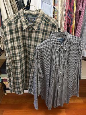 33 Piece Lot Men's Long Sleeve Button Down Plaid and Dress Shirts L & XL