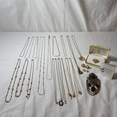 Landstrom’s Black Hills Gold Pin with Gold & Silver Chains & Pendants (K-HS)