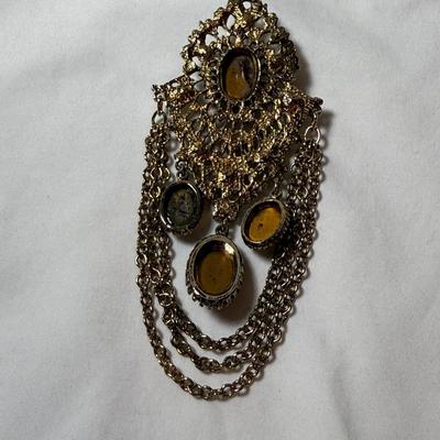 Landstrom’s Black Hills Gold Pin with Gold & Silver Chains & Pendants (K-HS)