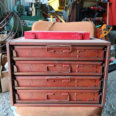 LOT 74: Bowman 4-Drawer Parts Organizer with Snap-On Metal Tool Case SM9642