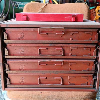 LOT 74: Bowman 4-Drawer Parts Organizer with Snap-On Metal Tool Case SM9642
