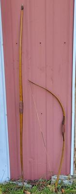 LOT 122: Pair of Vintage Wooden Bow's Featuring a Recurve & Longbow