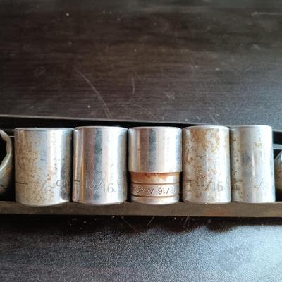 LOT 164: Snap-On 7-Piece IMF 3/8" Drive Impact Sockets with Craftsman V Series Sockets, New Britain Socket & More
