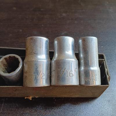 LOT 164: Snap-On 7-Piece IMF 3/8" Drive Impact Sockets with Craftsman V Series Sockets, New Britain Socket & More