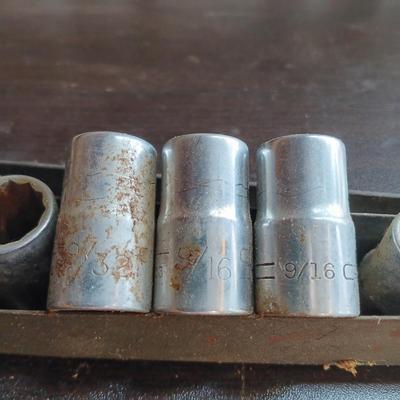 LOT 164: Snap-On 7-Piece IMF 3/8" Drive Impact Sockets with Craftsman V Series Sockets, New Britain Socket & More