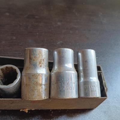 LOT 164: Snap-On 7-Piece IMF 3/8" Drive Impact Sockets with Craftsman V Series Sockets, New Britain Socket & More