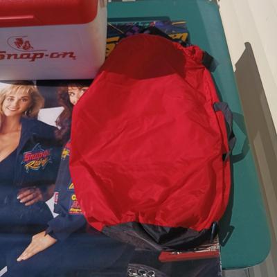 LOT 176: Snap-On Cooler, Snap-On Racing Promotional Poster, Snap-On Cap & Bag