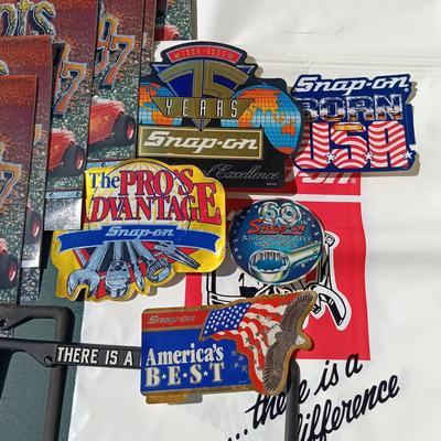 LOT 178: Snap-On License Plate Covers, Stickers, Plastic Bags, Cap & 1997 Snapshots Calendars