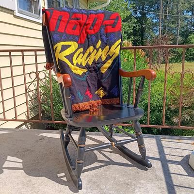 LOT 179: Snap-On Racing Throw Blanket with Standard Chair of Gardner Rocking Chair