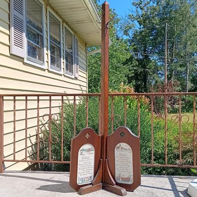 LOT 181: Vintage Hat Rack with Framed Cross-stitch Art