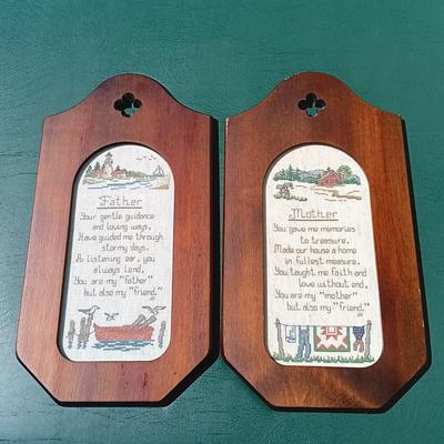 LOT 181: Vintage Hat Rack with Framed Cross-stitch Art