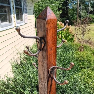 LOT 181: Vintage Hat Rack with Framed Cross-stitch Art