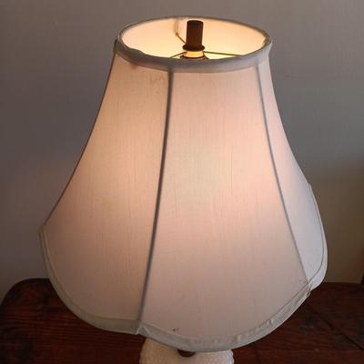 LOT 184: Vintage Writing Desk with Milk Glass and Wood Lamp