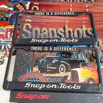 LOT 185: Snap-On License Plate Frames, Stickers, Plastic Bags, Snap-On Racing Cap & Snapshots 1997 Calendars