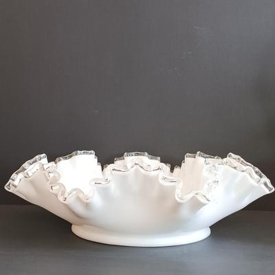 LOT 272: Uranium Glass Flower Frog, Glass Oil Lamps, Silver Crest Ruffled Bowl & More