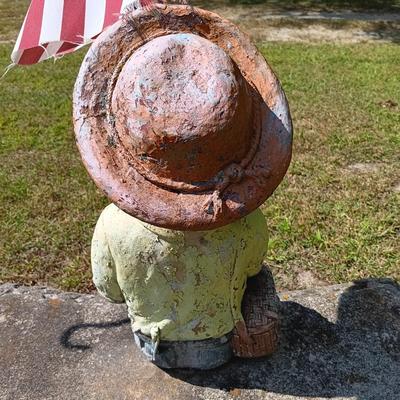 LOT 273: Painted Concrete Fishing Boy Statue with Concrete Bench