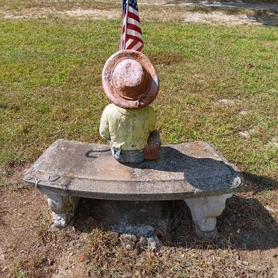 LOT 273: Painted Concrete Fishing Boy Statue with Concrete Bench