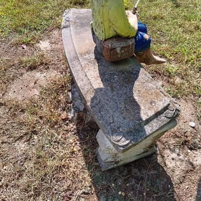 LOT 273: Painted Concrete Fishing Boy Statue with Concrete Bench