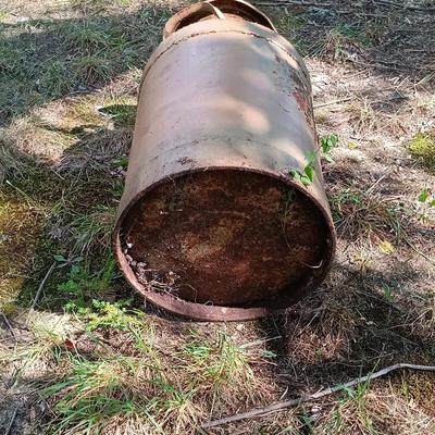 LOT 274: Vintage MCMP Milk Can with Metal Wagon Wheel Rims