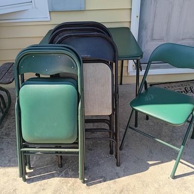LOT 276: Four Star International Trading Co. Folding Card Table with (4) Chairs & (3) Samsonite Chairs