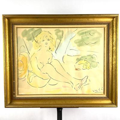 Sale Photo Thumbnail #773: Art: 20" high x 26" wide
Frame: 27" high x 33" wide
Marcel Vertes (1895 - 1961) was active/lived in New York / Hungary.  Marcel Vertes is known for Romantic female figure painting, murals, film costume design.