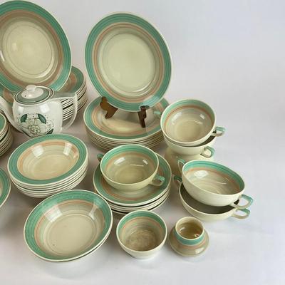Sale Photo Thumbnail #18: 12 dinner plates, 9 salad plates, 12 dessert plates, 11 small plates, 6 soup with saucers, 6 tea cups & saucers, 10 butter trays, 9 bowls, Salt & pepper tray, tea pot, oval dish, condiment bowl, sugar cup