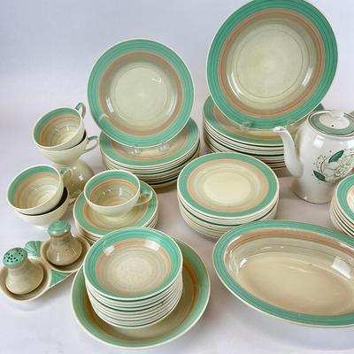 Sale Photo Thumbnail #20: 12 dinner plates, 9 salad plates, 12 dessert plates, 11 small plates, 6 soup with saucers, 6 tea cups & saucers, 10 butter trays, 9 bowls, Salt & pepper tray, tea pot, oval dish, condiment bowl, sugar cup