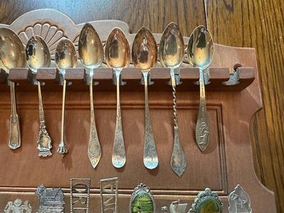SOUVENIR SPOONS WITH A WALL HUNG HOLDER