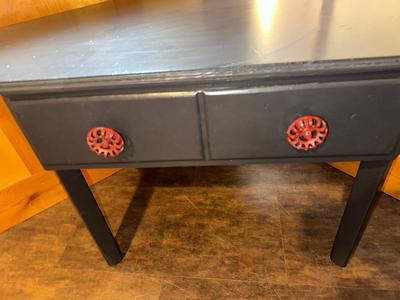 CORNER TABLE WITH DRAWER AND FAUCET DRAWER PULLS