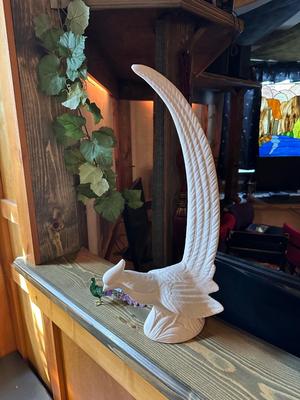 BEAUTIFUL GLASS AND OTHER PEACOCK PLUS A WHITE BIRD
