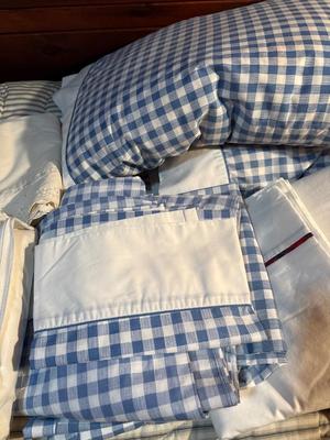 Sale Photo Thumbnail #18: Blue checkered set is complete and includes pillows, other bedding includes sheets and pillowcases