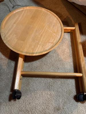 Sale Photo Thumbnail #36: This great table has two wooden trays that can be removed & base folds for easy storage22” high x 18”