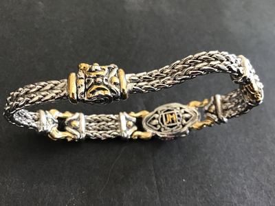 John Mederios Signed 2 Tone Locking Braclet. Rhodium And Gold Plated