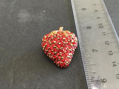 Red Rhinestone Strawberry Brooch