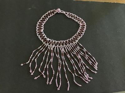 Hand a beaded Collar Necklace Purple Tones