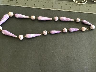 Vintage Purple Necklace Pottery Style Beads