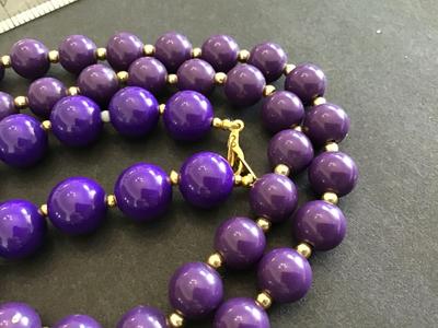 2 Vintage Purple Beaded Necklaces