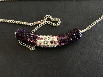 Pave Rhinestone Tube Bar Necklace