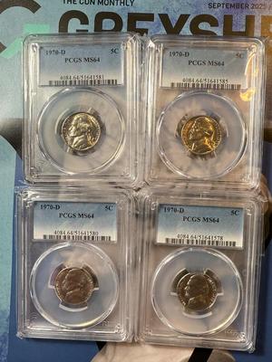 (4) PCGS CERTIFIED 1970-D MS64 JEFFERSON NICKEL COINS AS PICTURED.