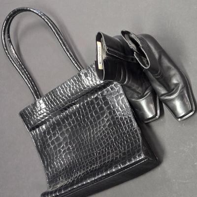 LOT 116: Vintage Black Leather Claudio Fracassa Boots,- sz. 36 Eur. , 5.5 US and Mountain Ridge Handbag