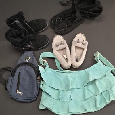 LOT 120: Lizden Handbag, Nautica Slippers, Suede Gladiator Boots sz. 36 Eur. 5.5 US and more