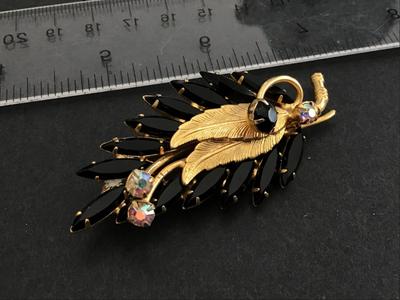 Gorgeous Black Rhinestone With Clear Rhinestone AB Gold Tone pretty