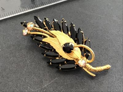 Gorgeous Black Rhinestone With Clear Rhinestone AB Gold Tone pretty