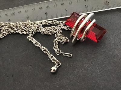 Red Glass Wrapped in Silver Large Statement Necklace.