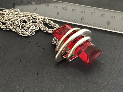 Red Glass Wrapped in Silver Large Statement Necklace.