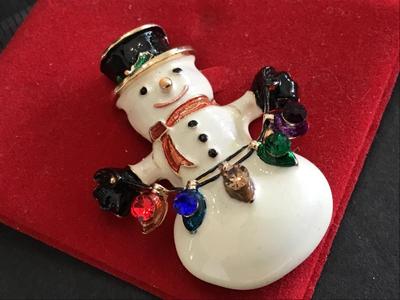 Bulb Snowman Christmas Brooch