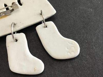 Ceramic Holiday Stocking Brooch