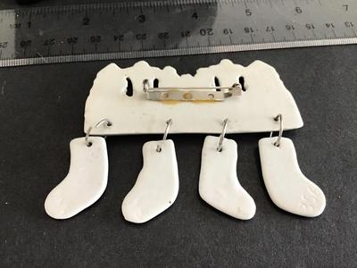 Ceramic Holiday Stocking Brooch