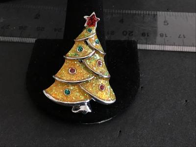Gold Glitter Christmas Tree Brooch