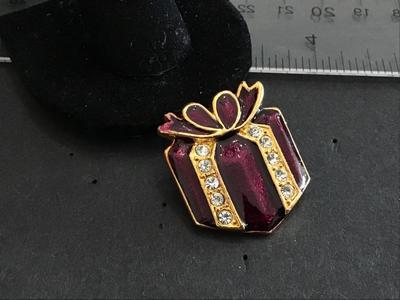 Purple Rhinestone Present Brooch